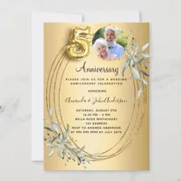 50th wedding anniversary gold photo greenery invitation