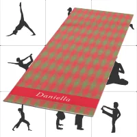 Pink-Red Green Plaid Add Custom Name Yoga Mat