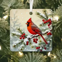 Double Sided Christmas Cardinals Metal Ornament
