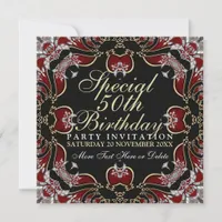 Red+Gold Special 50th Birthday Party  Invitations