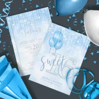 String Lights & Balloons Sweet 16 Lt. Blue ID473 Invitation