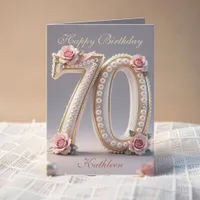 Chic Blush Pink Rose Pearl Milestone 70th Birthday Card
