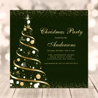 Elegant Green Sparkle Christmas Tree Party Invitation