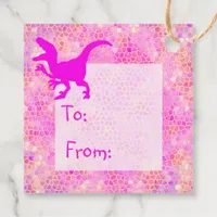 Happy Birthday Pink Dinosaur Hide  Favor Tags