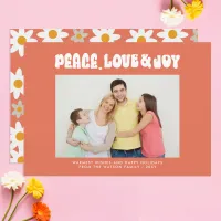 Orange Retro Groovy Peace Love Joy Photo Holiday Card