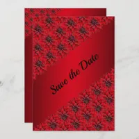 Blood red dahlias in gothic style save the date