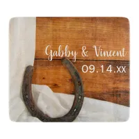 Horseshoe and Satin Country Barn Wedding Cutting Board