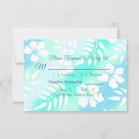Blue and Teal Hibiscus Tropical Wedding RSVP Card