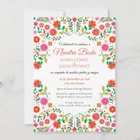 Colorful Floral Botanical Flowers Spanish Wedding Invitation