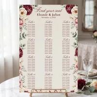 Watercolor Burgundy Floral Wedding Seating Chart Foam Board