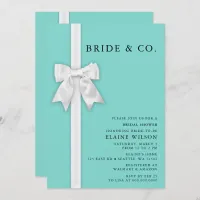 Teal White Bow Ribbon Cute Modern Bridal Shower  Invitation