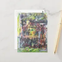 Unique colorful green vintage female mixed media postcard