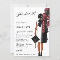 Modern Burgundy Photo She Did It Graduation Invitation