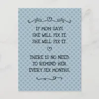 She Will Fix It Funny Mom Joke Postcard