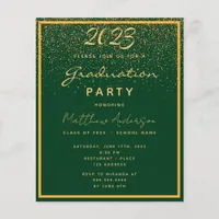 Graduation party green gold budget invitation flyer