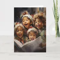 Four Children Singing AI Assisted Art Christmas Card