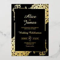 Heart Mandala Frame Black Gold Foil Indian Wedding Invitation