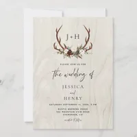 Antlers Rustic Wood Boho Wedding Invitation