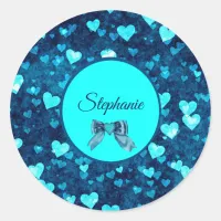 Vivid Blue Hearts Classic Round Sticker