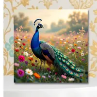 A Gold and Blue Peacock Metal Print
