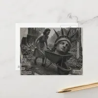 The Statue of Liberty in Wheelbarrow B&W Collage Postcard