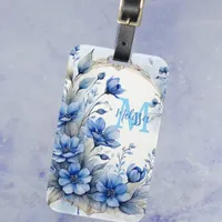 Elegant Vintage Indigo Blue Blossoms  Luggage Tag