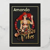 Summer Vibes Beach Birthday Party Foil Invitation