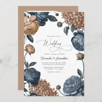 Dusty Blue and Taupe Watercolor Floral Wedding Invitation