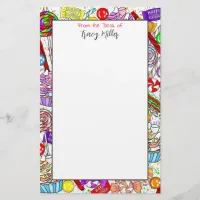 Personalized Whimsical Candy and Cupcakes Stationery