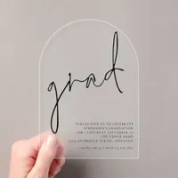 Minimalist Script Grad Graduation Party Acrylic Invitations