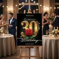 Elegant Black Gold Red Rose 30th Birthday Welcome Foam Board