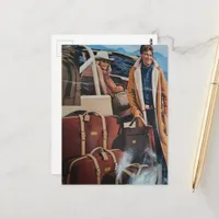 Vintage Suitcases Collage Man and Woman Mountains Postcard
