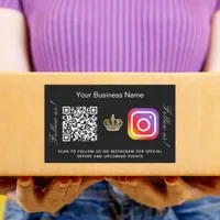 Black business name gold crown qr code instagram rectangular sticker