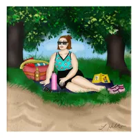 Hand drawn Art | Woman Relaxing at Beach