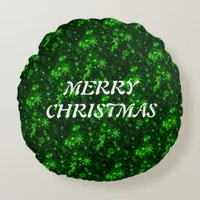Merry Christmas Snowflakes Green Round Pillow