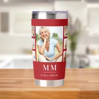 Red white photo collage monogram name insulated tumbler