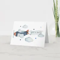 Vintage Airplane It's A Boy Baby Shower Thank You Card