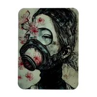 Woman in a Gas Mask With Flowers Magnet