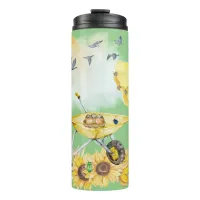 Cute Watercolor Cottagecore Yellow on green | Thermal Tumbler