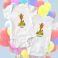 Cute funny baby giraffe, personalizable baby bodysuit