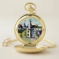 Liege Belgium Surreal Mystical Stone Castle Pocket Watch