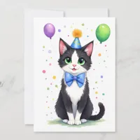 Cute Tuxedo Cat with a Bow Tie Happy Birthday Card
