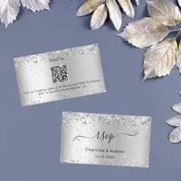 Silver sparkle wedding website RSVP QR code Enclosure Card