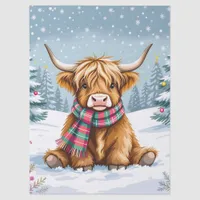 Cute Whimsical Highland Cow Christmas Tissue Paper