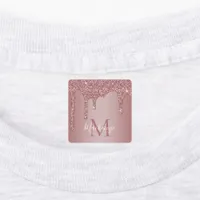 Girly Rose Gold Sparkle Glitter Drips Monogram Kids' Labels