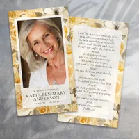 Yellow Florals Photo Funeral Memorial Prayer Card