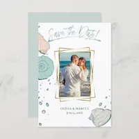 Your Photo Modern Seashells Coral and Teal Invitation