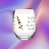 Bible Verse Simple Botanical Brown and Pink | Stemless Wine Glass