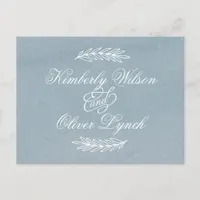 Rustic Watercolor Dusty Blue Nature Leafy Wedding Invitation Postcard