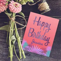 Stylish Chic Purple Pink Happy Birthday Script Card